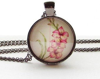 August Flower of the Month Necklace Pink Gladiolus