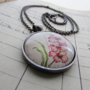 August Flower of the Month Necklace Pink Gladiolus image 6