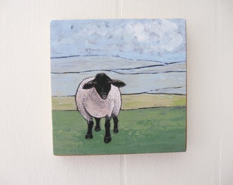 Sheep Print - Giclee - Sheep Illustration - Farm Art - Acrylic Painting - Folk Art Sheep - Wall Decor - Art for Small Spaces