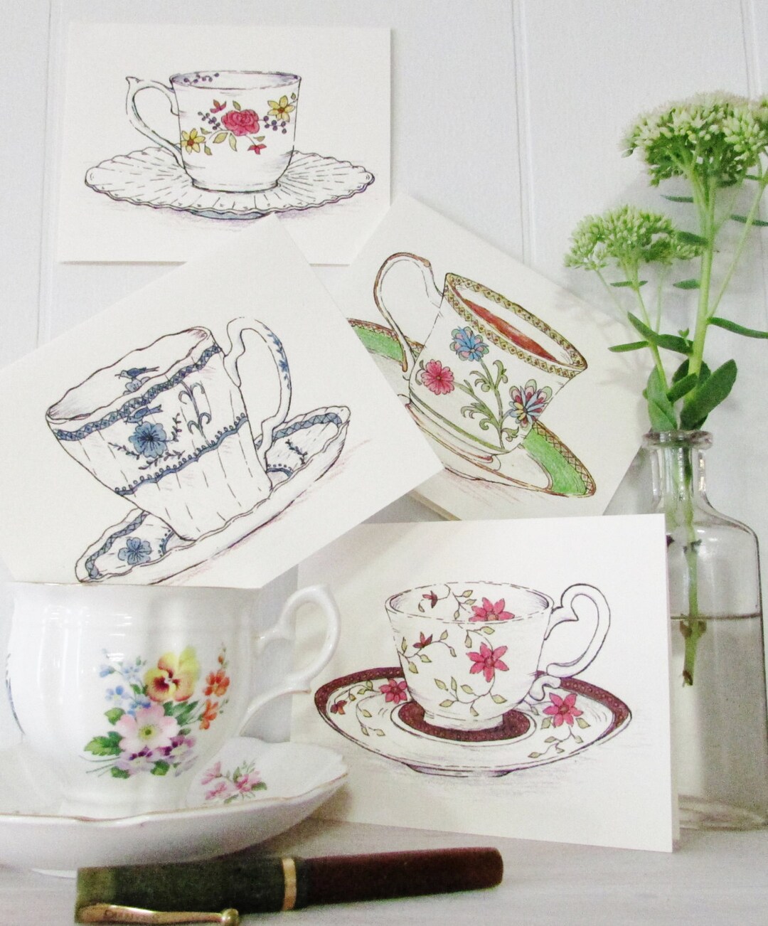 Tea Cup Note Cards With Envelopes Assorted Tea Cups Tea Party
