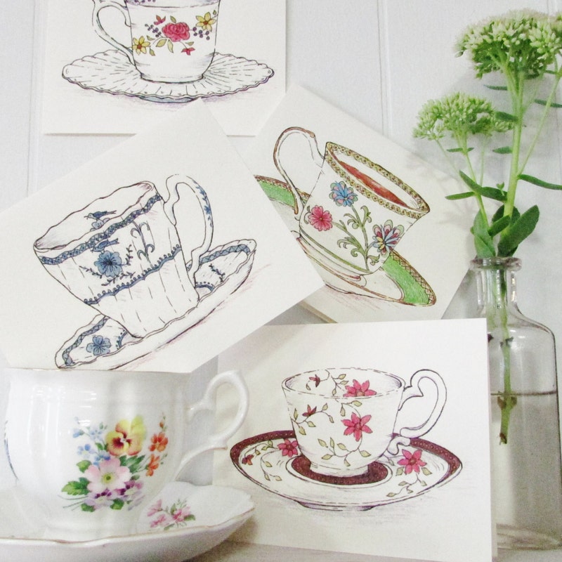 Watercolor Greeting Cards Tea Cup Mother's Day - Etsy