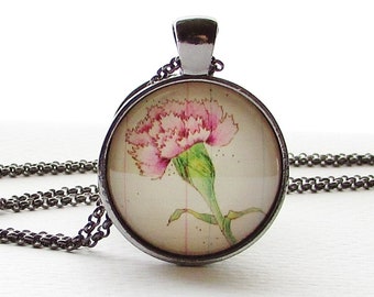 January Birth Month Flower Carnation Floral Art Pendant