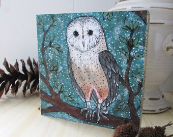 Owl Print - Original Art Giclee Print - Art for Small Spaces - Father's Day Gift - Art Print on Wood - Woodland Art - Nature Illustration