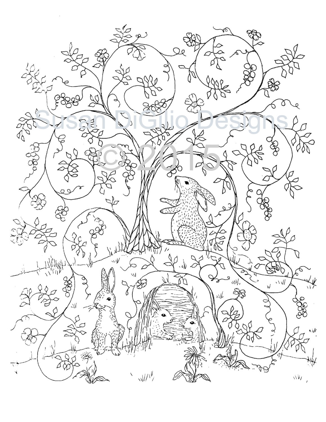 DIY Wall Decor -printable Coloring Page - Bunnies in the Bramble ...