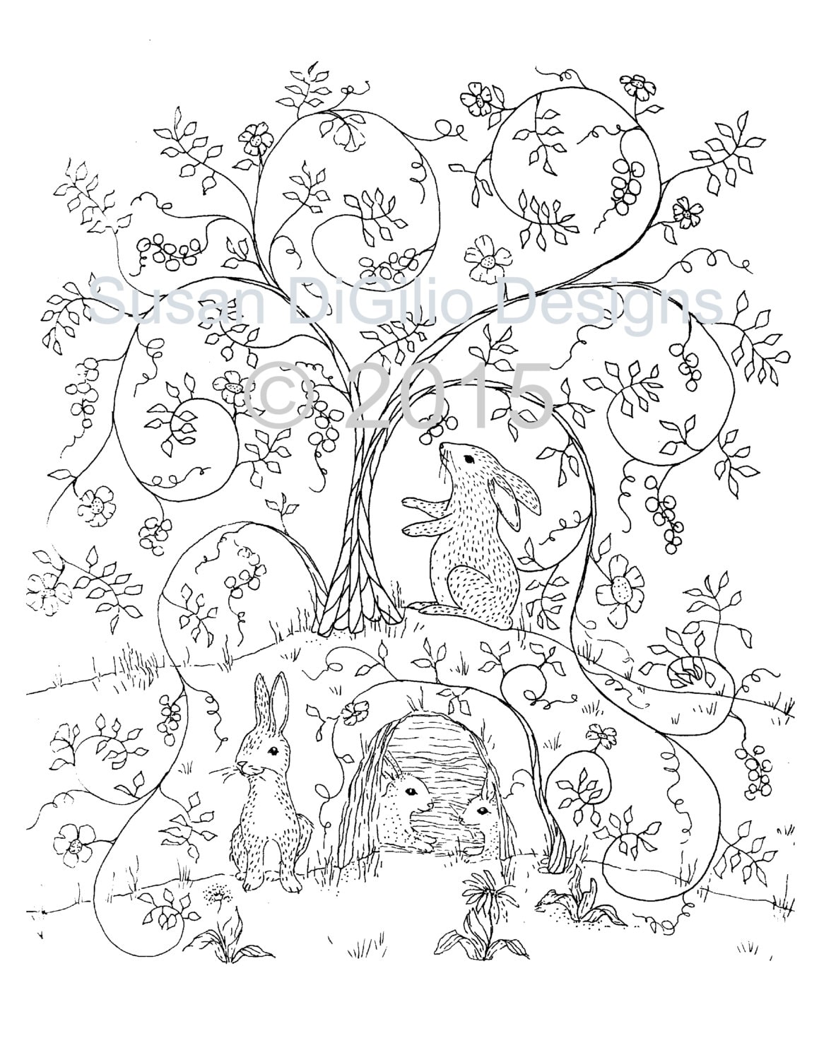 DIY Wall Decor printable Coloring Page Bunnies in the Etsy