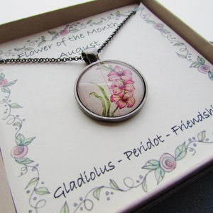 August Flower of the Month Necklace Pink Gladiolus image 9