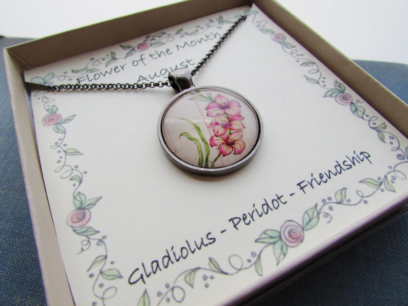 August Flower of the Month Necklace Pink Gladiolus image 9