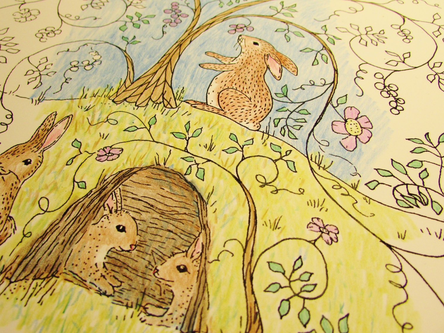 DIY Wall Decor printable Coloring Page Bunnies in the Bramble Rabbit ...