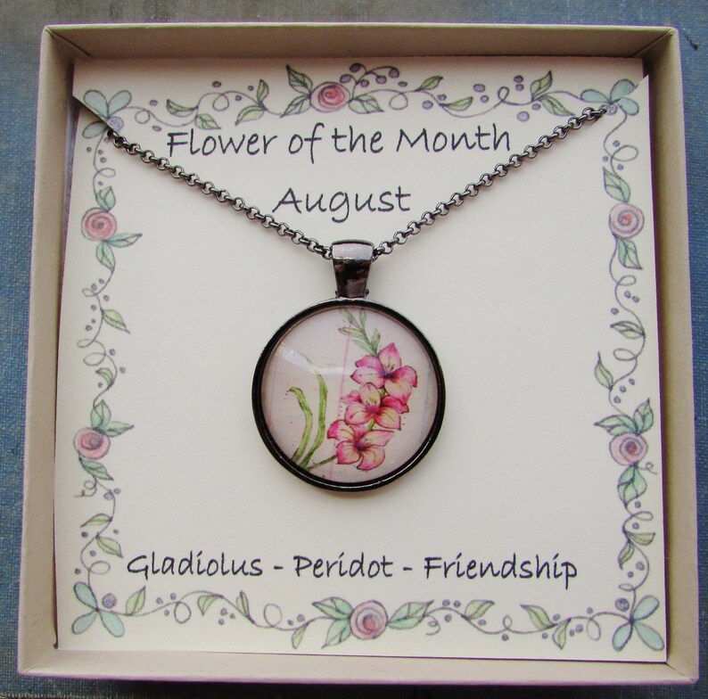 August Flower of the Month Necklace Pink Gladiolus image 8