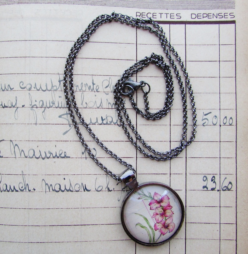 August Flower of the Month Necklace Pink Gladiolus image 5