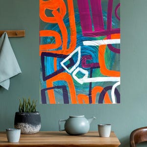 Gemälde | Acrylmalerei | Abstrakte Kunst | Geometrische Abstraktion in Orange, Pink & Türkis | 50x70 cm Unikat | Abstract acrylic Painting |