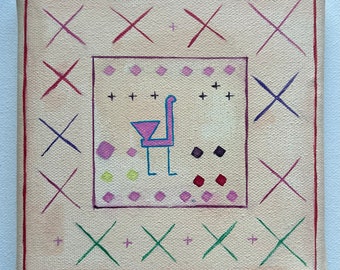 Hieroglyphen und Muster-Malerei (Acrylmalerei auf Leinwand) (15cm x 15cm)