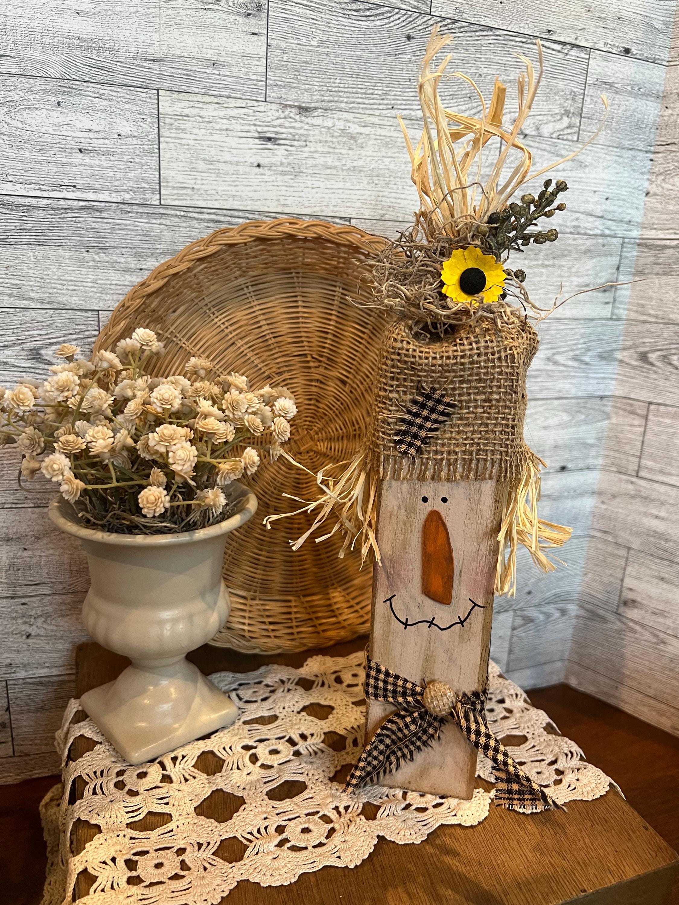 Primitive Looking Wooden Scarecrow Shelf Sitter/Tiered Tray Decor