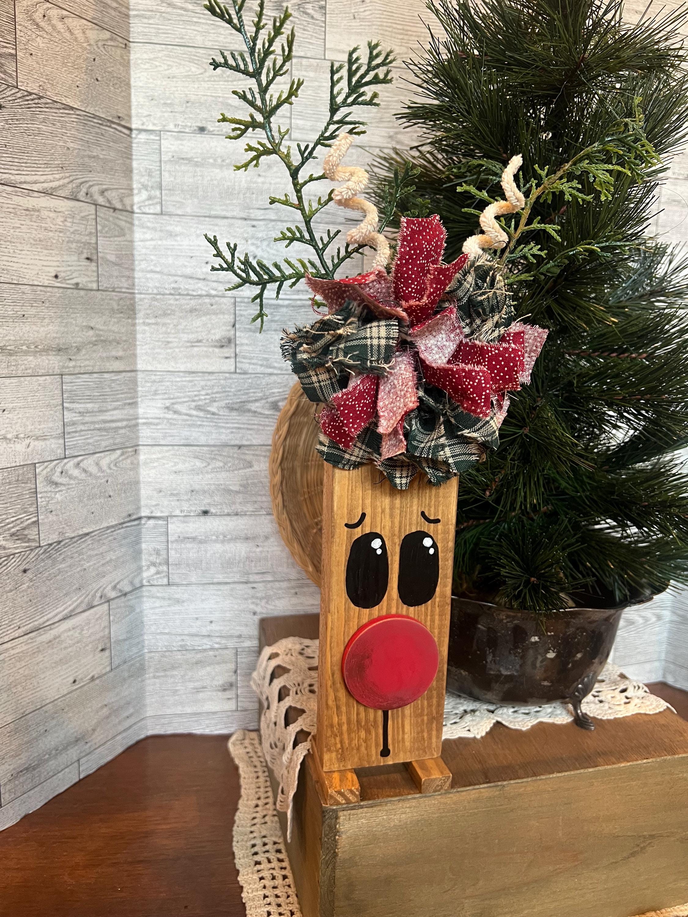 Primitive Looking Wooden Reindeer Shelf Sitter