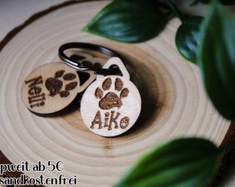 Wooden dog tag, personalized engraving, 22 mm