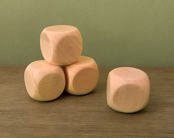 Set of 4 Wooden Plain Dice Dices Cube Cubes Blank Plain Unpainted Wood Six Sided 20 mm 2 cm