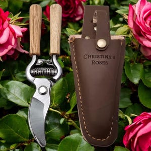 Personalised Engraved Professional Pruner and Leather Holster – Your Message Laser Engraved – Gift for Gardeners & Outdoor Lovers