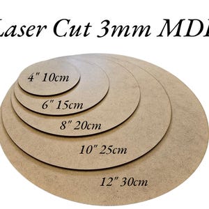 MDF cirkelvormstukken – 3 mm dik lasergesneden – doe-het-zelfartikelen – verschillende maten – 4", 6", 8", 10", 12" – schilderen, vinyl, Cricut, ambachtelijke projecten