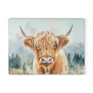 Highland Cow Art Glass Cutting Board, Tempered Glass Cutting Board, Cutting Board, Glass Chopping Board, Meal Prep, Kitchenware