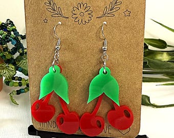 Cherry Acrylic Earrings | Fruit Retro Inspired Dangle Earrings