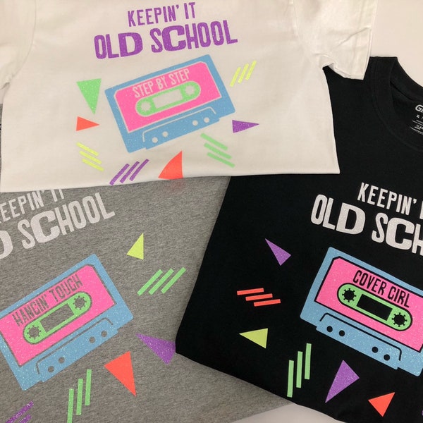 Keepin' It Old School - Mix Tape Retro 80's Music Themed Neon Shirt - WOMEN'S CUT - Free Shipping Over 35