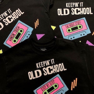 SALE - Keepin' It Old School - Mix Tape Retro Music Themed Neon Shirt 80's Baby- FREE SHIPPING Over 35