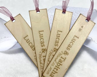 Personalized Wooden Wedding Bookmarks | Custom Engraved Guest Favors, Rustic Bridal Shower Keepsakes