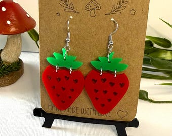 Strawberry Acrylic Earrings | Cottagecore Fruit Dangle Jewelry