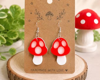 Red Mushroom Earrings | Layered Acrylic Woodland Accessories