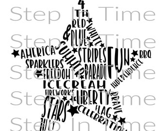 July 4th Star Word Art – Patriotic Cut File (Digital Download)