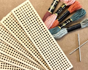 Wood Cross Stitch Bookmark Kit | 6 DIY Embroidery Bookmarks | Beginner Friendly Craft Kit | CottageCore Gift