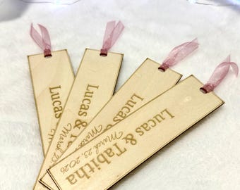 Personalized Wooden Wedding Bookmarks | Custom Engraved Guest Favors, Rustic Bridal Shower Keepsakes