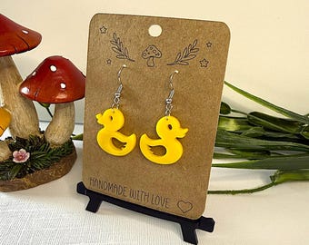 Handmade Yellow Duck Acrylic Earrings | Lightweight Laser Cut Dangles