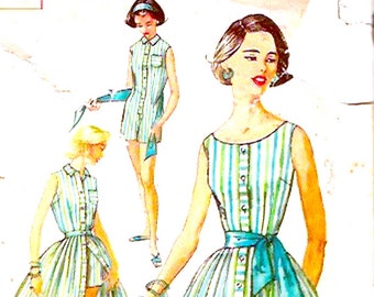 Circa 50s rockabilly dress beach playsuit Simplicity 2508 vintage sewing pattern Bust 34