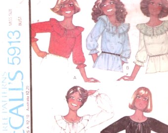 McCalls 5913 70s Summer peasant tops vintage Bust 38 UNCUT