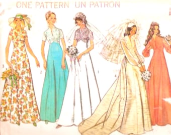 70s wedding dress Brides dress Simplicity 6160 detachable train vintage sewing pattern UNCUT Bust 36