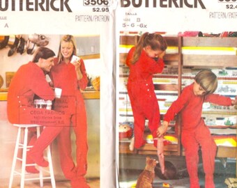 Adult or Childs onesie pyjamas sewing pattern Butterick 3506 3505 Size Adults 8 to 18 Size 5 to 6X UNCUT