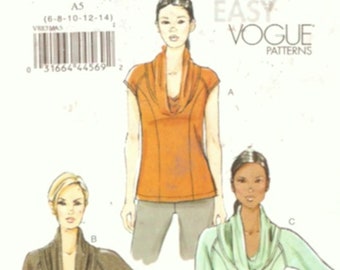 Vogue 8831 Chic draped collar tunic tops sewing pattern Size 6 to 14 UNCUT