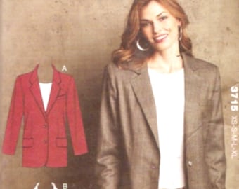 Kwik Sew 3715 Womens jacket blazer sewing pattern button front casual style Sz XS to XL UNCUT