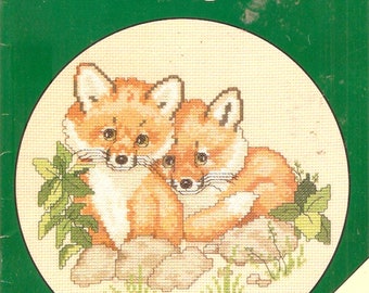 Gloria and Pat Endangered Young ones Counted Cross stitch booklet Woodland Fox Fawn Deer Raccoon Owl animal Childrens designs decor