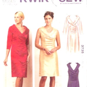 Kwik Sew 3294 Shawl collar dress sewing pattern day evening cocktail frock fashion for women Sz XS to XL Uncut includes plus size