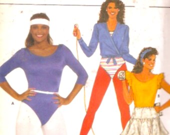 70s Bodysuit Tights Butterick 6660 sewing pattern skirt top Yoga gymnastics  Exercise wear Size 6 to 10 UNCUT