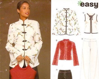 Asian style jacket pants top purse sewing pattern New Look 6435 Sz 10 to 22