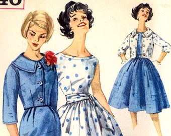 60s Rockabilly dress vintage sewing pattern Simplicity 3340 slim cocktail frock jacket sash diy wedding bridesmaid Bust 32