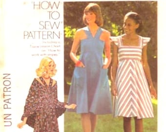 70s era sundress shawl Summer style Simplicity 7332 How to vintage sewing pattern Size 12