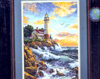 Rocky point Lighthouse Dimensions Gold Collection 3895 90s Era counted cross stitch Kit complete Finished size 11 X 17 UNUSED