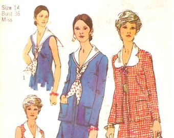 70s Nautical Dress cardigan sewing pattern sailor collar Simplicity 9919 Vintage Bust 36 UNCUT