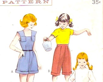 Summer Girls playsuit Butterick 6146 shorts pants pedal pushers vintage sewing pattern kids Size 8 Chest 26