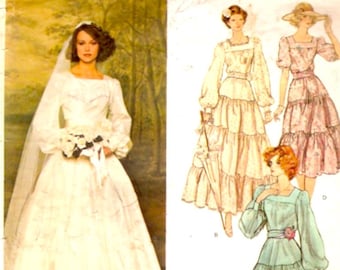 Boho Designer wedding dress Bellville frock Vogue 1251 spring summer bride vintage sewing pattern Size 8