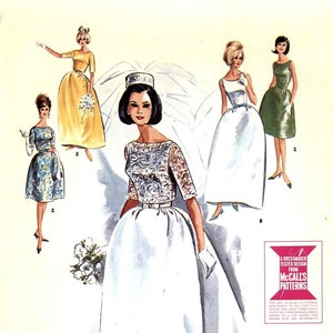 McCalls 7082 60s sewing pattern Mod Wedding dress bridesmaid dress or grad dress with our without train  Bust 34 or bust 31